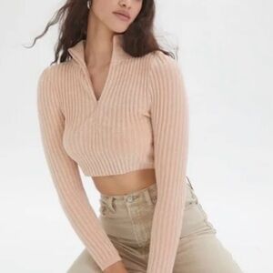 Urban Outfitters Ty Chenille Half Zip Pink Sweater Size Medium